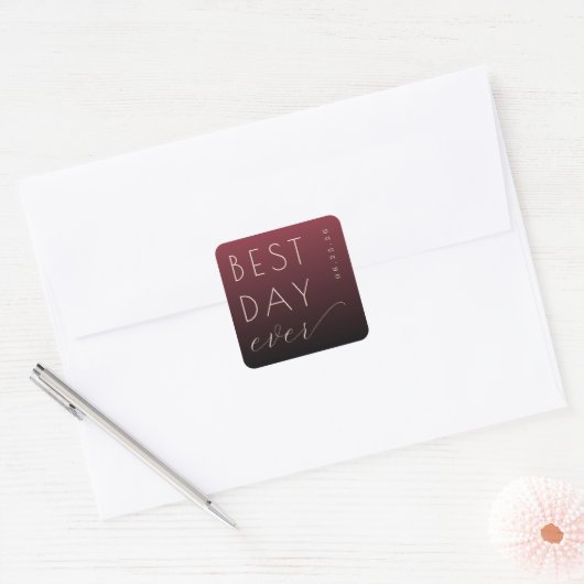 Celebratory Maroon Modern Wedding Sticker (Envelop)