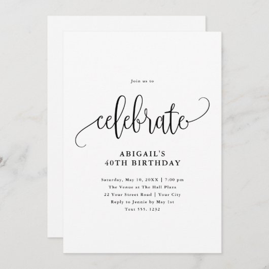 Celebreer moderne zwarte/witte kalligrafie  kaart (Voorkant / Achterkant)