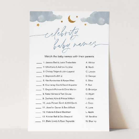 Celebrity Baby Name Twinkle Star Baby shower Game