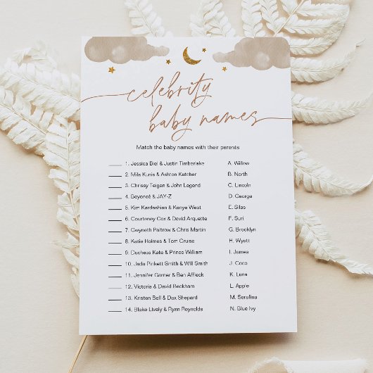 Celebrity Baby Name Twinkle Star Baby shower Game Kaart