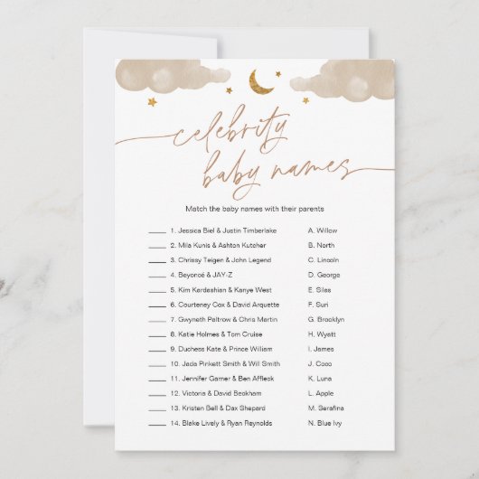 Celebrity Baby Name Twinkle Star Baby shower Game Kaart (Voorkant)