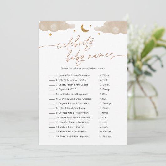 Celebrity Baby Name Twinkle Star Baby shower Game Kaart (Staand voorkant)