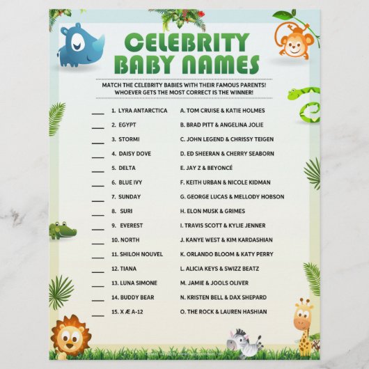 Celebrity Baby Names [Animal Theme] Briefhoofd (Voorkant)