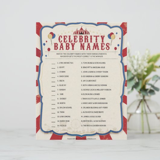 Celebrity Baby Names [Circus Theme] Briefhoofd (Staand voorkant)