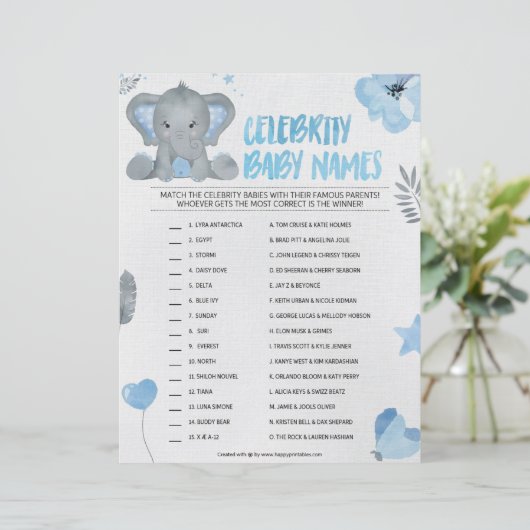 Celebrity Baby Names [Elephant [blauw] Baby Briefhoofd (Staand voorkant)