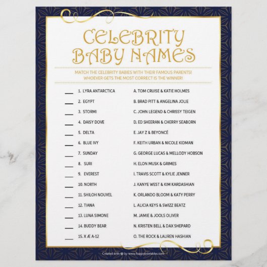 Celebrity Baby Names [Golden Blue] Briefhoofd (Voorkant)