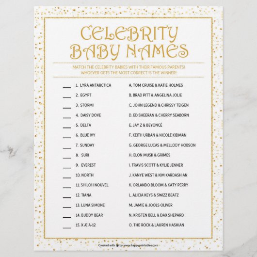 Celebrity Baby Names [Golden Sparkles] Briefhoofd (Voorkant)