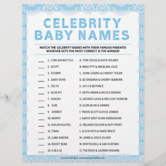 Celebrity Baby Names [Luxe kant [blauw]] Briefhoofd (Voorkant)