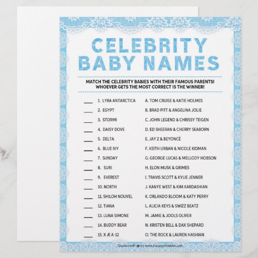 Celebrity Baby Names [Luxe kant [blauw]] Briefhoofd (Voorkant / Achterkant)