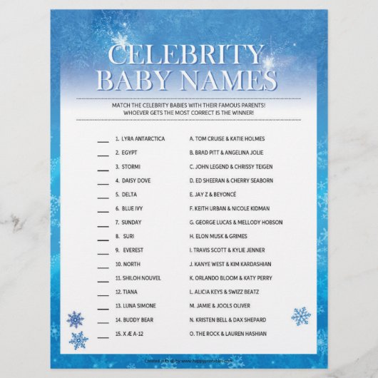 Celebrity Baby Names [Snowy Blue] Briefhoofd (Voorkant)