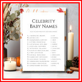CELEBRITY BABYNAMEN Baby shower Spel Bloemen Schat Kaart