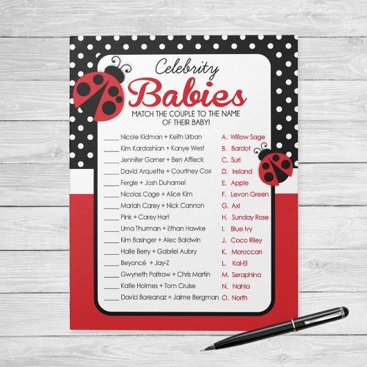 Celebrity Baby's Ladybug Baby shower Game Pack Notitieblok