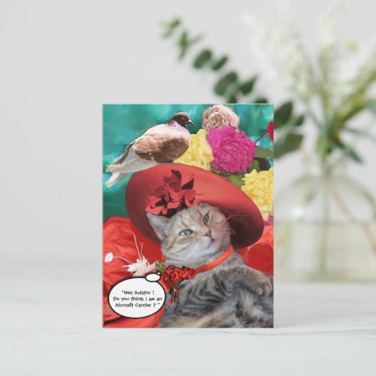 CELEBRITY CAT PRINCESS TATUS, RED PET MET PIGEON BRIEFKAART (Staand voorkant)