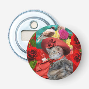 CELEBRITY CAT PRINCESS TATUS, RED PET MET PIGEON BUTTON FLESOPENER