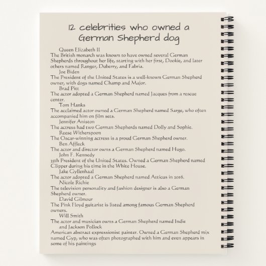 Celebrity German Shepherd  Notitieboek (Achterkant)