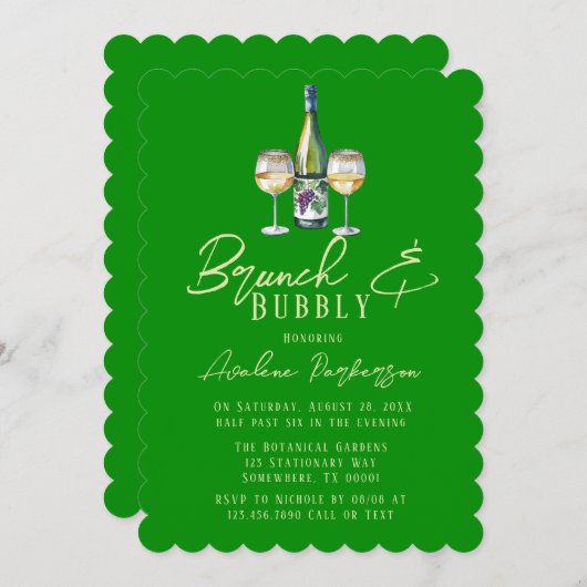 Celery Forest Green Typography Brunch & Bubbly Kaart (Voorkant / Achterkant)