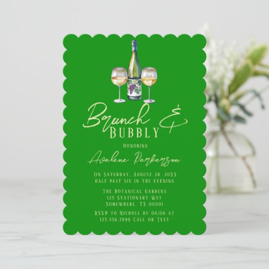 Celery Forest Green Typography Brunch & Bubbly Kaart (Staand voorkant)