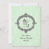 Celery Green Damask Grey  Monogram Wedding Kaart (Achterkant)