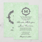 Celery Green Damask Grey  Monogram Wedding Kaart (Voorkant / Achterkant)