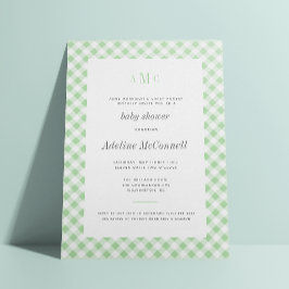 Celery Green Gingham Traditional Baby shower Kaart