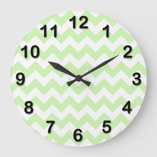 Celery Green, White Chevron ZigZag Pattern Grote Klok (Voorkant)