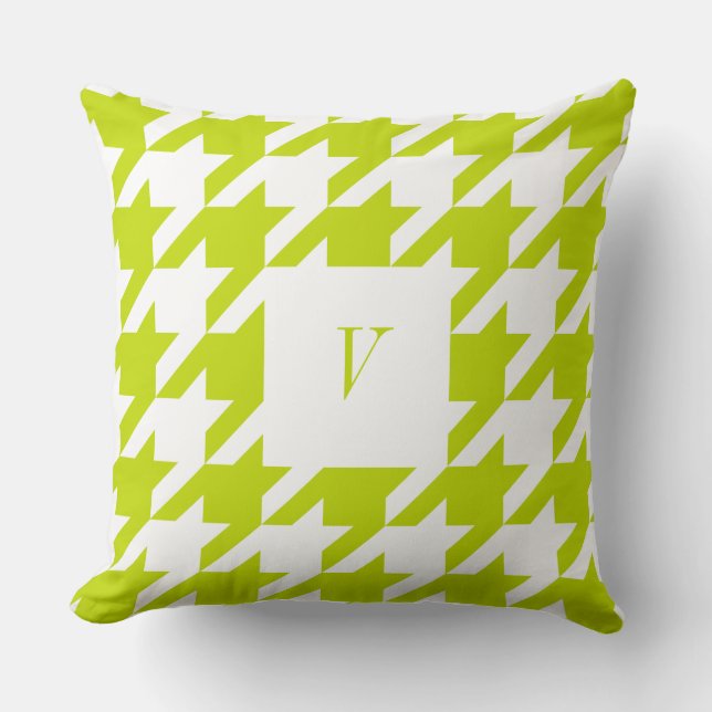 Celery Houndstooth Monogrammed Sierkussen (Voorkant)