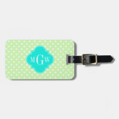 Celery Polka Dot Aqua Quatrefoil 3 Monogram Bagagelabel (Voorkant horizontaal)