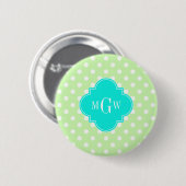Celery Polka Dot Aqua Quatrefoil 3 Monogram Ronde Button 5,7 Cm (Voorkant /achterkant)