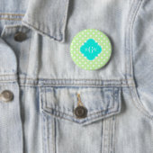Celery Polka Dot Aqua Quatrefoil 3 Monogram Ronde Button 5,7 Cm (In situ)