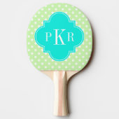 Celery Polka Dot Aqua Quatrefoil 3 Monogram Tafeltennisbatje (Achterkant)