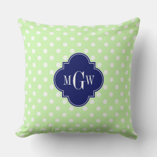 Celery Polka Dot Navy Blue Quatrefoil 3 Monogram Kussen