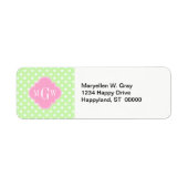 Celery Polka Dot Pink Quatrefoil 3 Monogram Etiket (Voorkant)