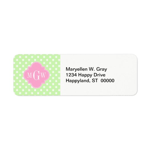 Celery Polka Dot Pink Quatrefoil 3 Monogram Etiket (Voorkant)