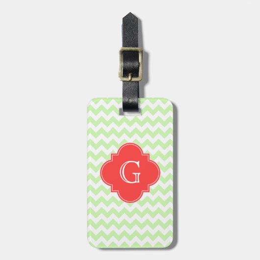 Celery White Chevron Coral Quatrefoil Monogram Bagagelabel (Voorkant verticaal)