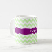 Celery White Chevron Paarse Name Monogram Koffiemok (Voorkant links)