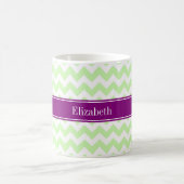 Celery White Chevron Paarse Name Monogram Koffiemok (Center)
