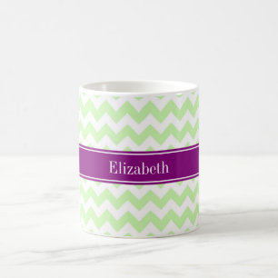Celery White Chevron Paarse Name Monogram Koffiemok