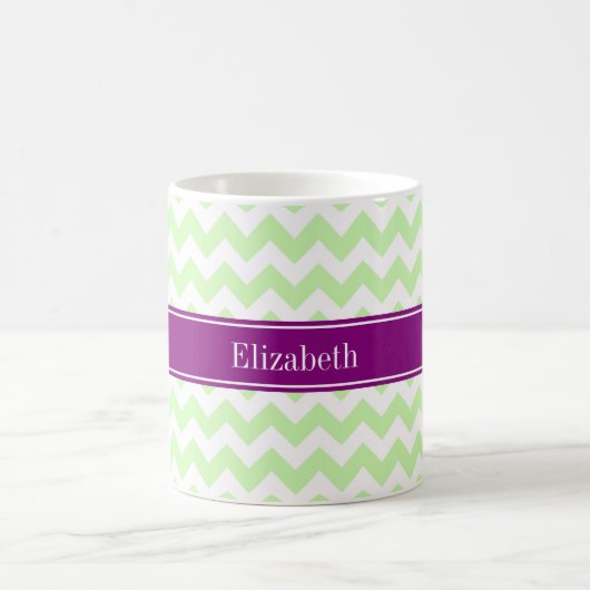 Celery White Chevron Paarse Name Monogram Koffiemok (Center)