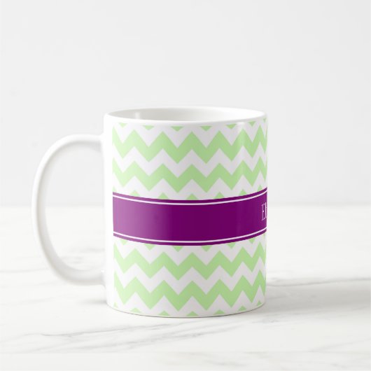 Celery White Chevron Paarse Name Monogram Koffiemok (Links)
