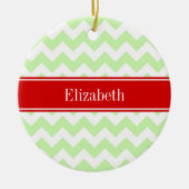 Celery White Chevron ZigZag Red Name Monogram Keramisch Ornament (Voorkant)