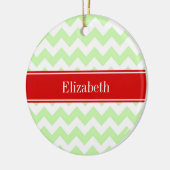 Celery White Chevron ZigZag Red Name Monogram Keramisch Ornament (Links)
