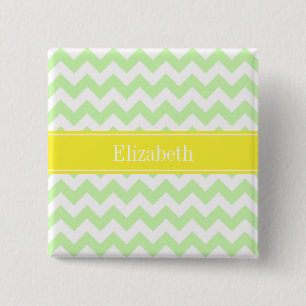 Celery White Chevron ZigZag Yellow Name Monogram Vierkante Button 5,1 Cm