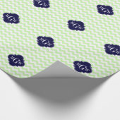 Celery Wht Chevron Navy Blue Quatrefoil 3 Monogram Cadeaupapier (Hoek)