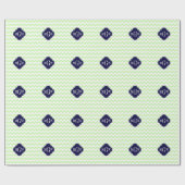 Celery Wht Chevron Navy Blue Quatrefoil 3 Monogram Cadeaupapier (Vlak)