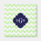 Celery Wht Chevron Navy Blue Quatrefoil 3 Monogram Magneet (Voorkant)