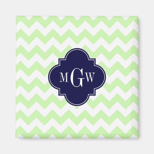 Celery Wht Chevron Navy Blue Quatrefoil 3 Monogram Magneet (Voorkant)