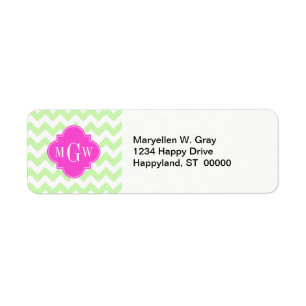 Celery Whvron Hot Pink Quatrefoil 3 Monogram Etiket