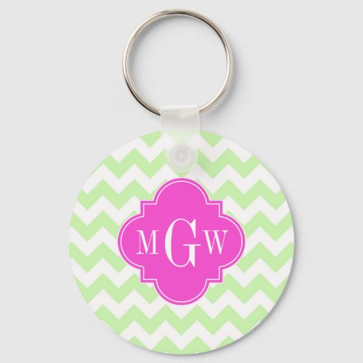 Celery Whvron Hot Pink Quatrefoil 3 Monogram Sleutelhanger (Voorkant)