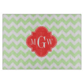 Celery Wihte Chevron Coral Quatrefoil 3 Monogram Snijplank (Voorkant)