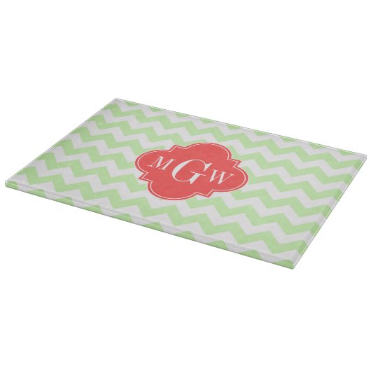 Celery Wihte Chevron Coral Quatrefoil 3 Monogram Snijplank (Hoek)